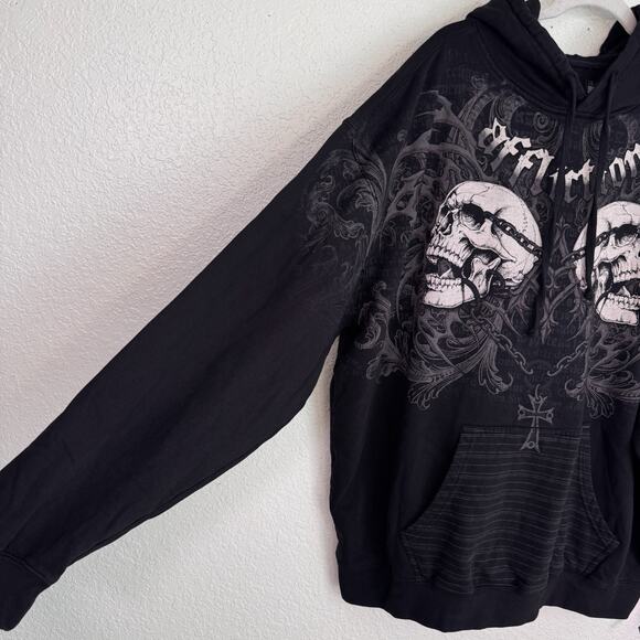 Affliction Hoodie Mens 2XL Skeleton Skull Graphic Pullover Gothic Grunge NEW - Picture 7 of 12